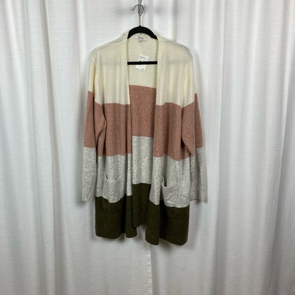 Madewell Antique Cream Colorblock Stripe Wool Blend Kent Cardigan Sz.2x NWT - Picture 4 of 16